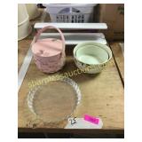 enamel rack, Glass Pie Pan, Hall Bowls, pink