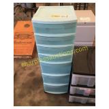 Plastic organizer w/ribbons,bags, misc