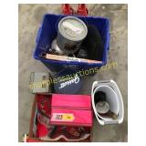 Bait buckets, barn lights, xmas items, misc