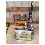 Dyson vacuum, luggage stand, picture, misc