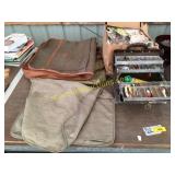 Luggage, tackle box, glassware