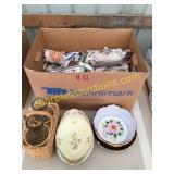 Steins, dishes, cups, wine carafes w/basket