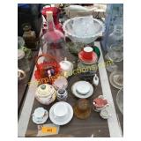 Punch bowl set, vase, crock, misc