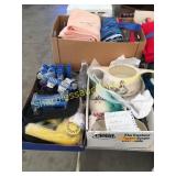 Red Wing pottery, table linens, fabric, hair