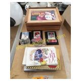 Sugar/creamer, baseball cards, wood box, misc