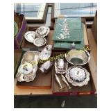 Silverplate items, paper party dresses misc