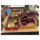 Brass vases/misc, glassware, misc