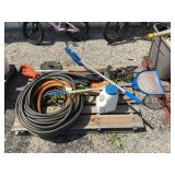Hose, B&D trimmer, pool nets, misc