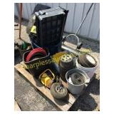 Small wheels, plastic shelf, work light, misc