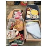 Bedding, plasticware, xmas items, misc