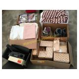 Kodak slide tray, linens, books, blankets, misc