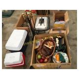Coolers, fireplace set, roaster, household items