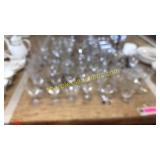 Cut glass table lamp, stemware