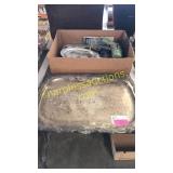 Silver tray, Rockwell drill, trivets, misc