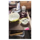 Bowls, baking dish, misc