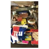 Wood box, kids books, thread spools,misc