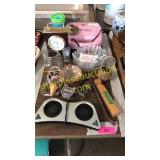 Clock, pry bar, cupcake maker, misc