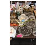 Tea set, glassware, misc