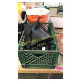 Grill cover, popcorn kernels, crate