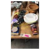 Coca-Cola tin, plates, basket, dolls, misc