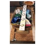 Mugs, wooden box, misc