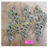 3 fancy brass lamp brackeTS WITH BIRDS.