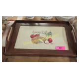 Vintage Mahogany needle work serving tray