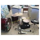 Full red drum set w/seat & sticks