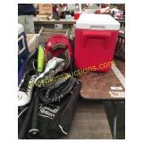 Coleman cooler, softball bag