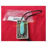 Native American large turquoise and silver bolo