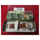 Vintage Lionel train watch in original tin box.