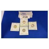 1940, 1942, 1944 mercury silver dimes (qty 4)