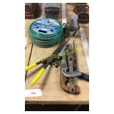 Hedge clippers, saws, hose, vintage sander