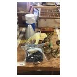 Bibles, strainer, jewelry box, Coleman cooler