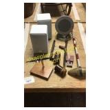 RCA speakers, pen holder, pipes