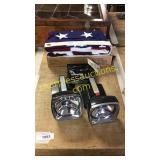 American flag, 2 battery powered lamps