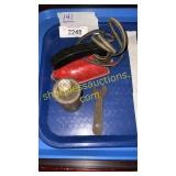 Vintage iron, Texaco lubricant can, wrench