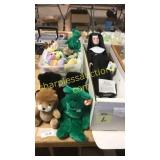 Beanie babies, stuffed bears, nun doll