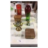 Ink & calligraphy tips, coaster set, vases, clock