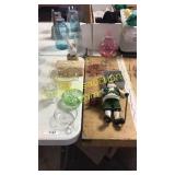 Assorted glassware, marble box, swan decoration,