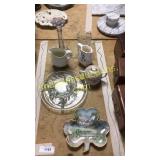 Small pitchers, candle holder, decorative plate