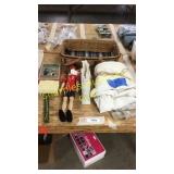 Woven basket, round tablecloths, nutcracker, &