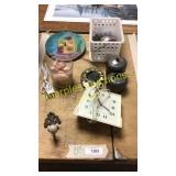 Clock, candle holders, household decor