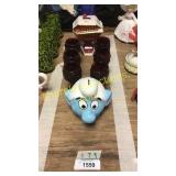 Avon glasses, smurf piggy bank, wedding bowl