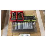 Socket set, hobby knife kit, drill bits