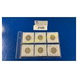 Six silver Washington quarters