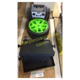 Jump starter, wheels, magnetic shelves