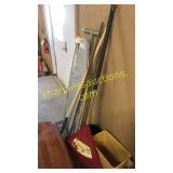 Rakes, iron board, crutches