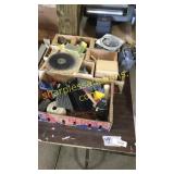 Brackets, wooden pegs, sawblade