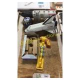 Wooden train set, spaceship model